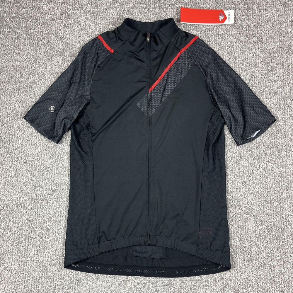RION Cycling Jersey Mens XL Black Full Zip Short Sleeve Quick Dry Bike Shirt